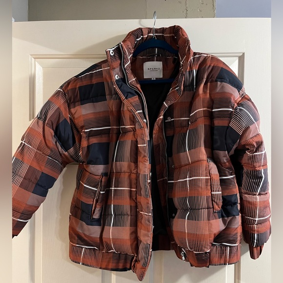 Anthropologie plaid puffer coat S sparks - Picture 2 of 3